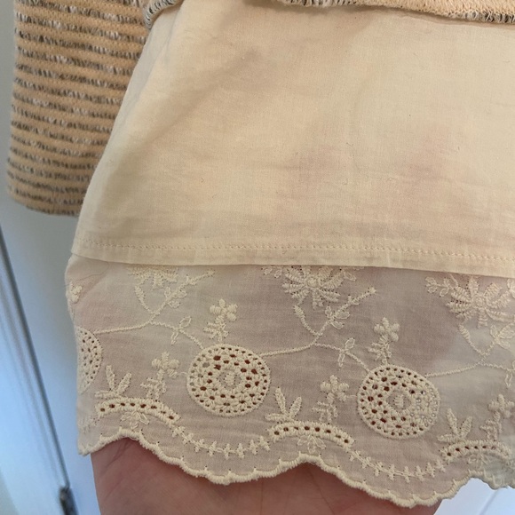 SOLD RXB women’s cream striped scoop neck knit embroidered layered blouse XL - Picture 4 of 8